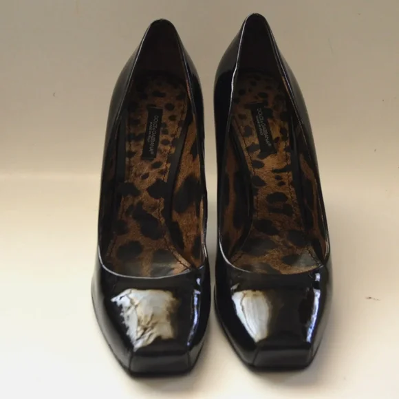 DOLCE & GABANNA  Black Patent Square Toe Block Heels Pumps  9.5 US 40 EU - Picture 2 of 11